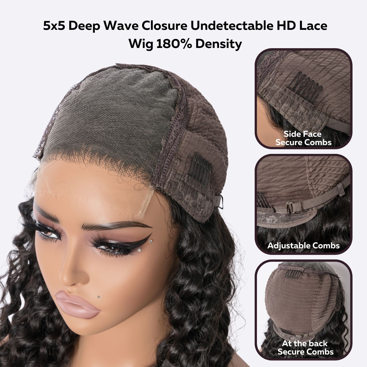 5x5 Deep Wave Closure Undetectable HD Lace Wig 180% Density