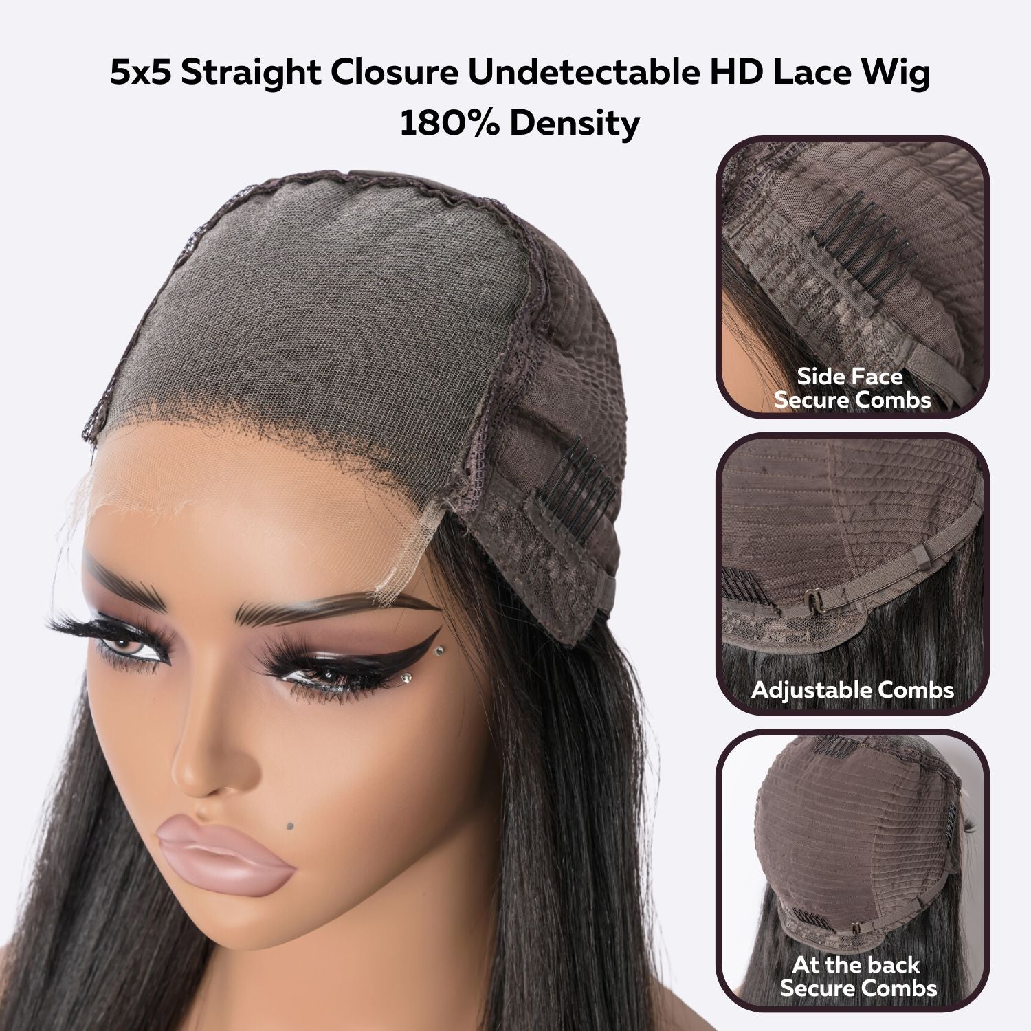 5x5 Straight Closure Undetectable HD Lace Wig 180% Density